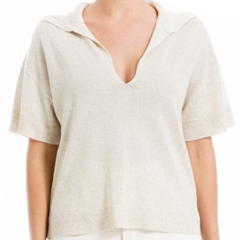 NWT MAX STUDIO Knit Polo Sweater In Oyster Size Small